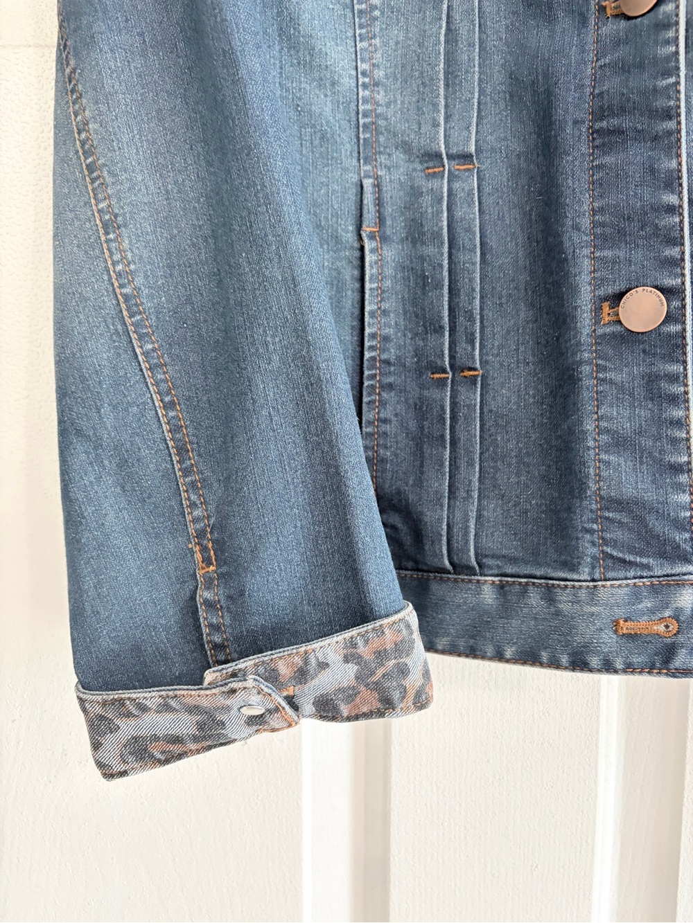 Chico's Denim Jacket with Leopard-Print Cuff